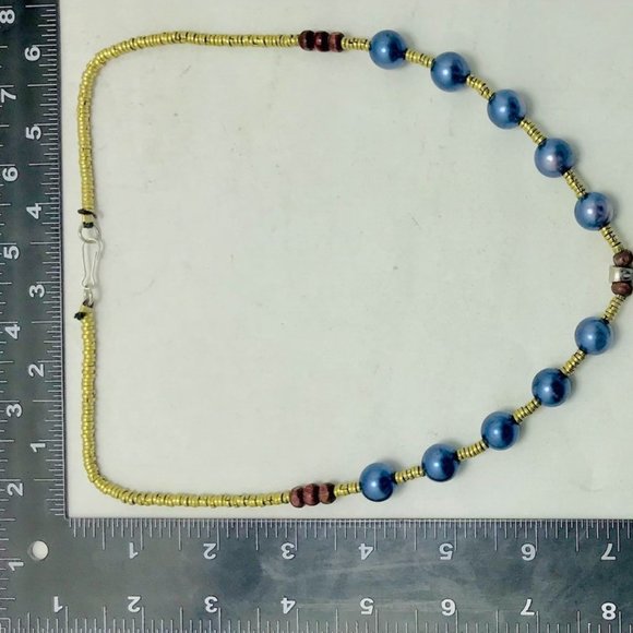 Metal And Wooden Beaded Chain Pendant Necklace, Handmade Light Weight Pendant - Picture 8 of 13